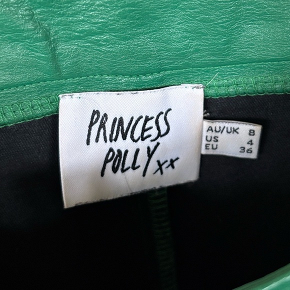 Princess Polly Ashlea Faux Leather Pants Green Mid Rise Light Flare Trousers - Picture 10 of 16